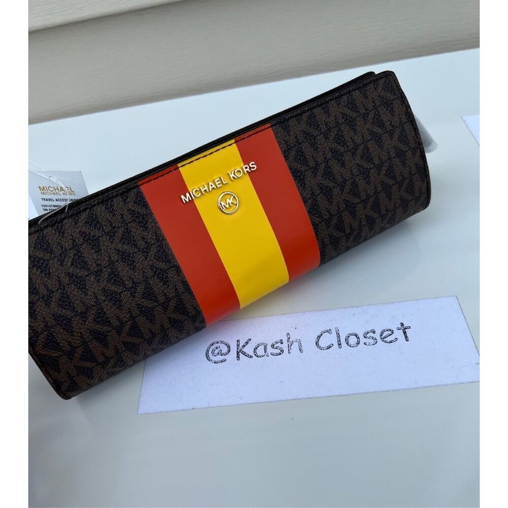 Michael Kors pencil case small MK signature stripe poppy multi